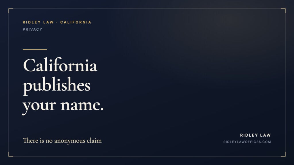 California publishes your name. There is no anonymous lottery claim.