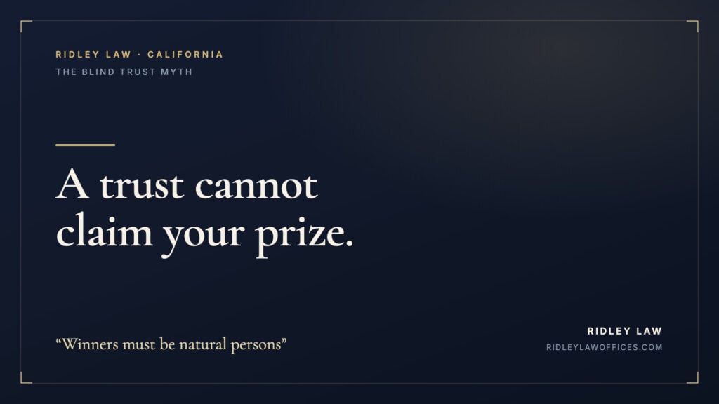 A trust cannot claim your prize. Winners must be natural persons.
