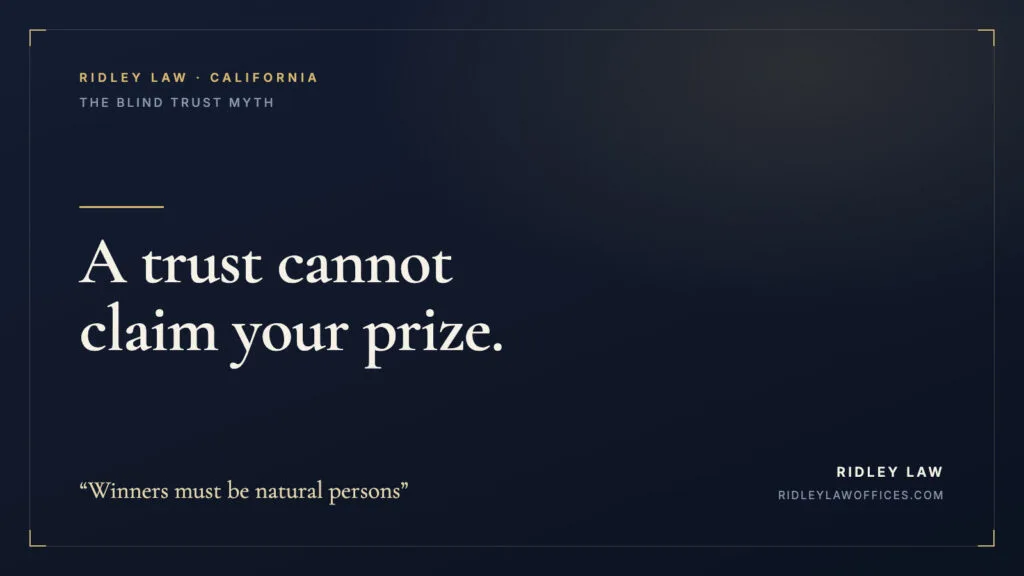 A trust cannot claim your prize. Winners must be natural persons.