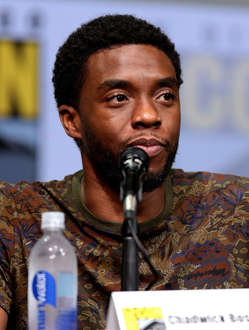 Chadwick Boseman speaking at San Diego Comic-Con in July 2017