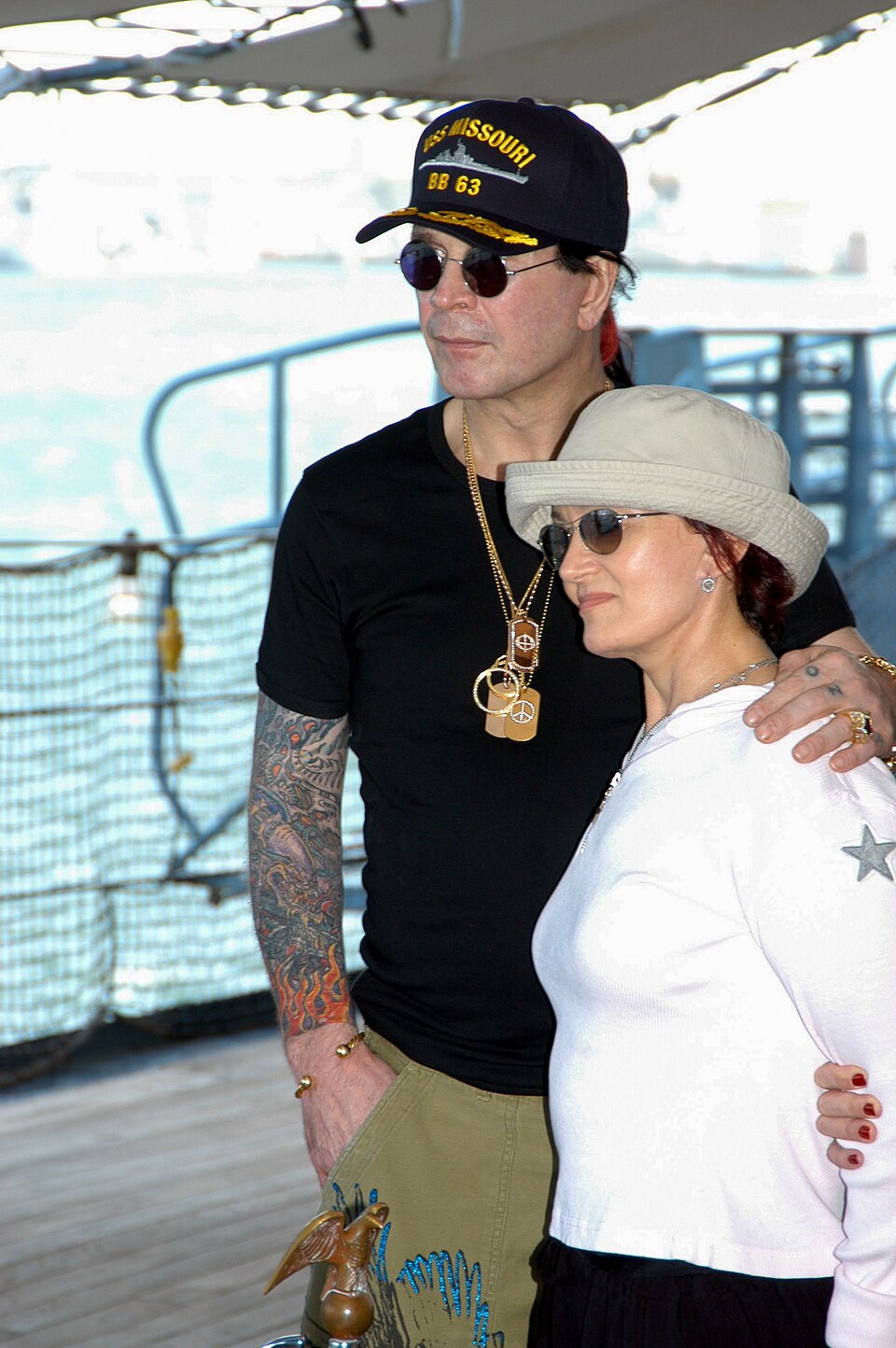 Ozzy Osbourne and his wife Sharon touring the battleship USS Missouri at Pearl Harbor in 2004
